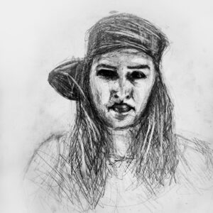 Zeichnung von junger Frau mit Kappe