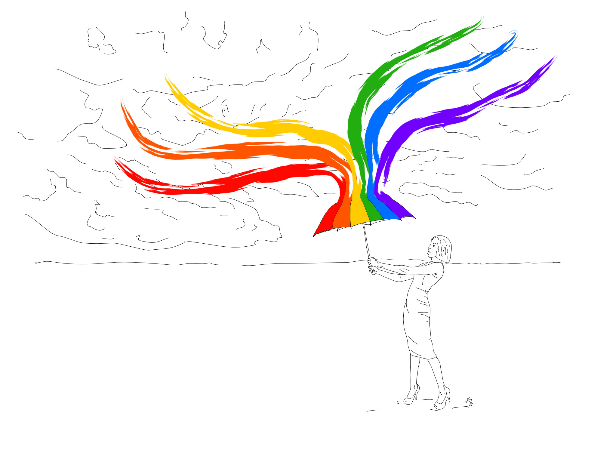 Zeichnung eines Menschen mit Regenbogen